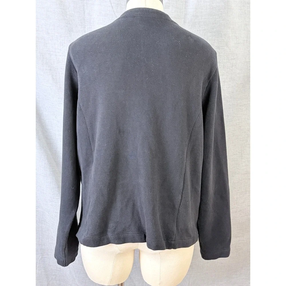 Tommy Bahama Womens Black Ribbed Knit Button Up‎ V-Neck Cardigan Sweater Pockets